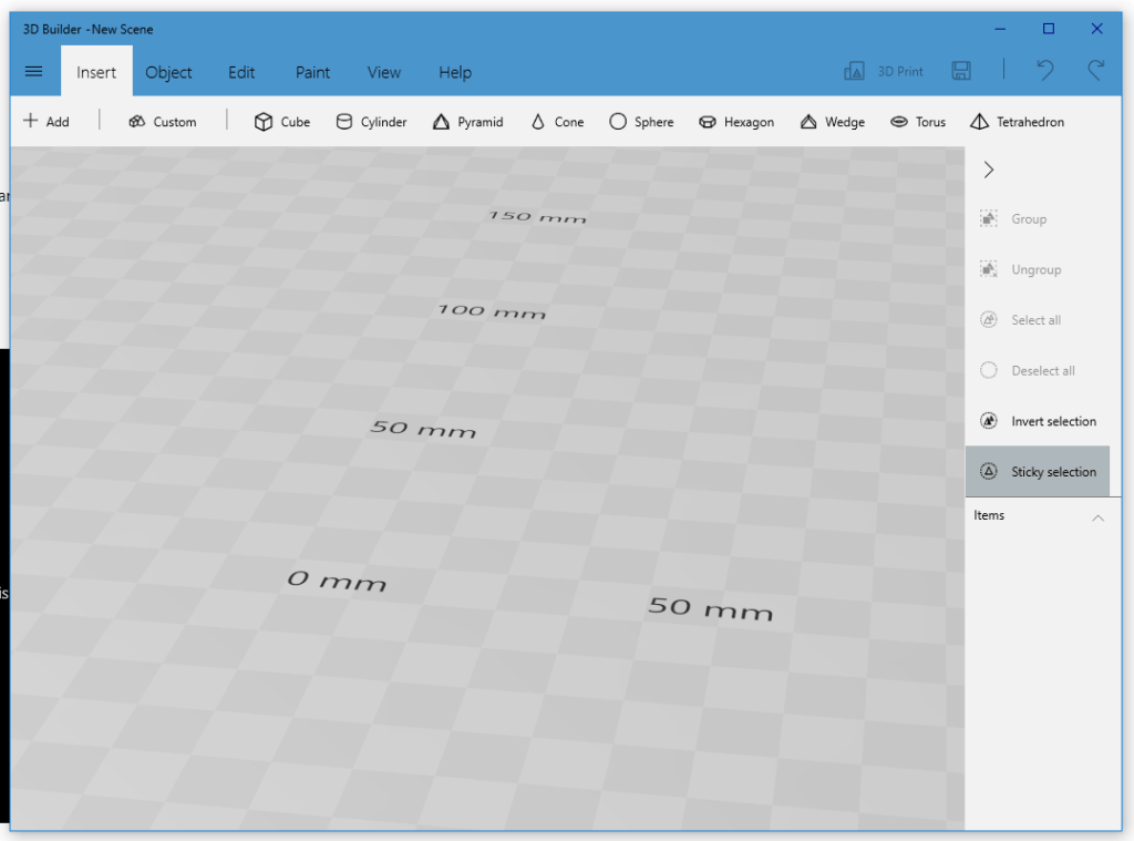 3D Builder Insert tab for adding shapes and primitives