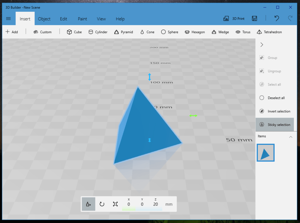 3D Builder move, rotate, and scale tools with numerical values