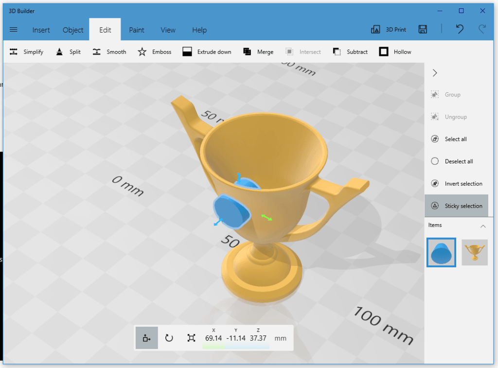 3D Builder boolean intersection operation on 3D objects